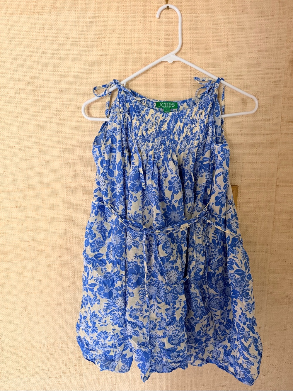 J. Crew Blue and White Floral Tie-Shoulder Sundress